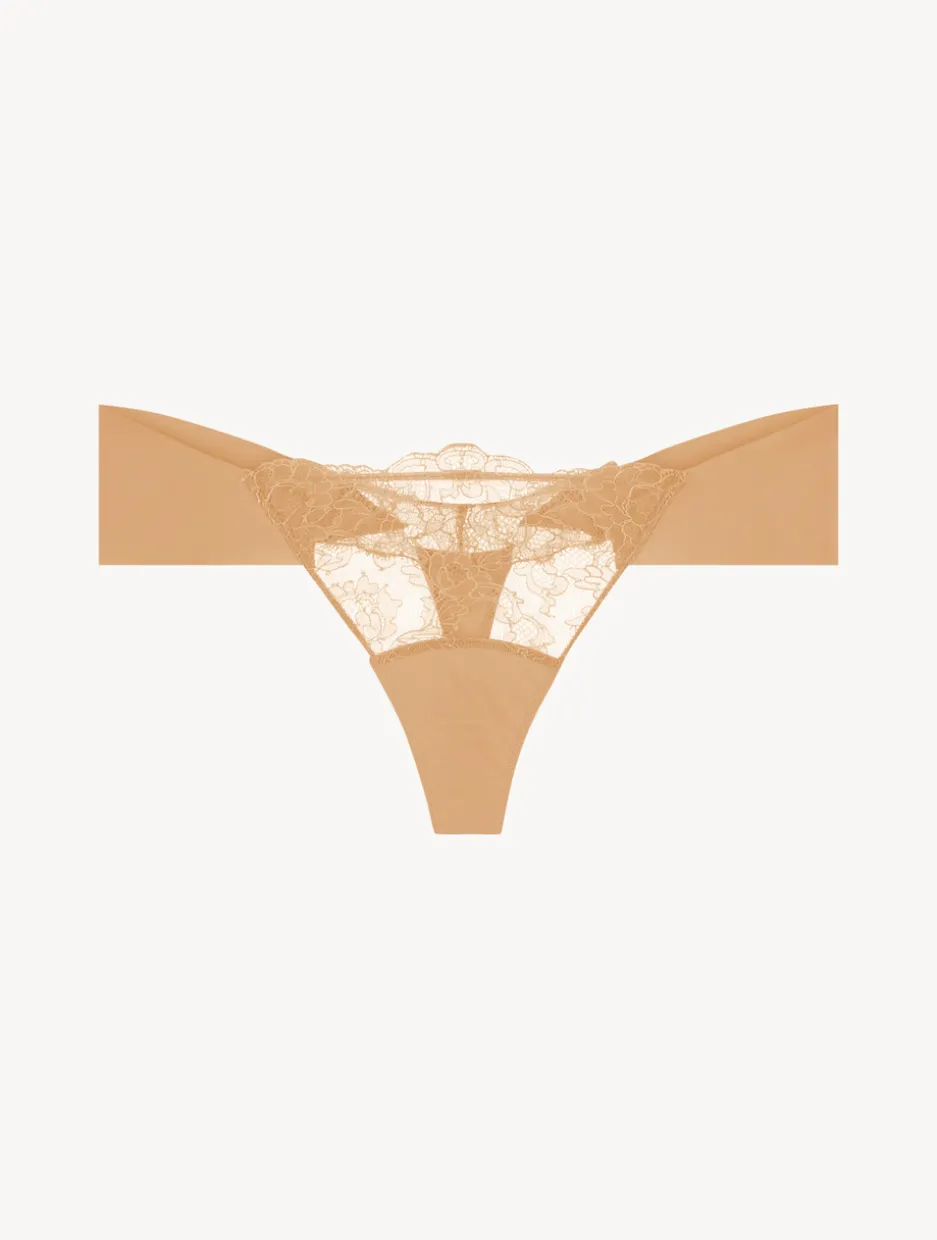 Nude Lycra Thong With Chantilly Lace