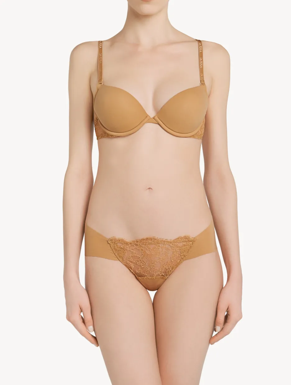 Nude Lycra Thong With Chantilly Lace