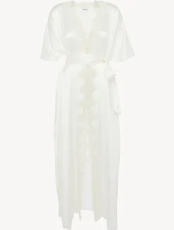 Off-white Long Silk Robe With Macramé