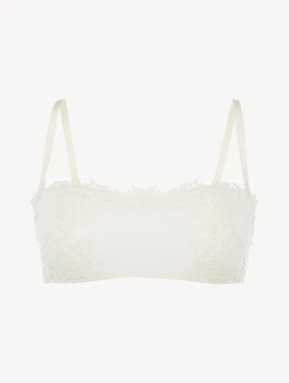Off-white Non-wired Bandeau Bra With Macramé