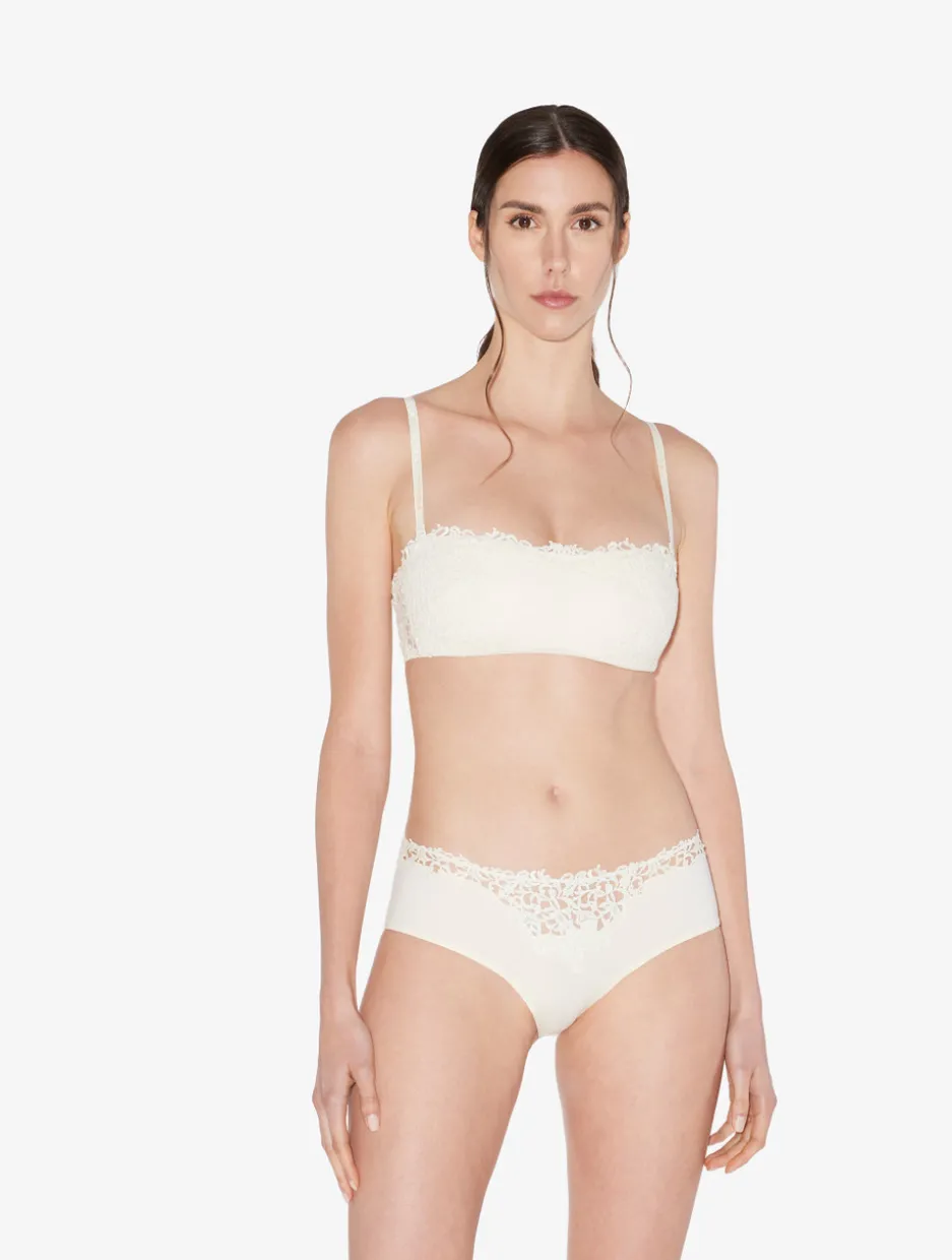 Off-white Non-wired Bandeau Bra With Macramé