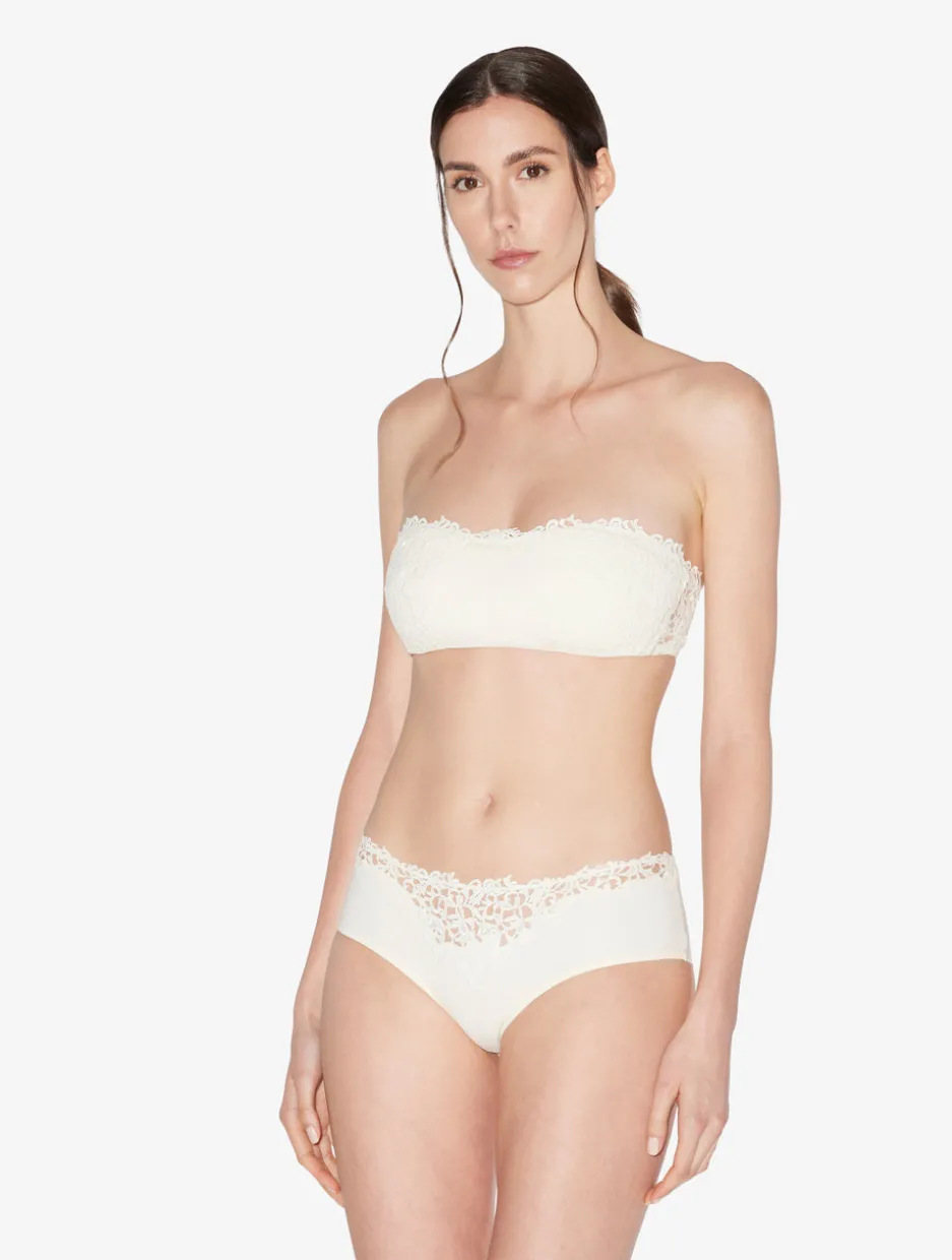 Off-white Non-wired Bandeau Bra With Macramé