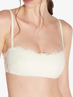 Off-white Non-wired Bandeau Bra With Macramé