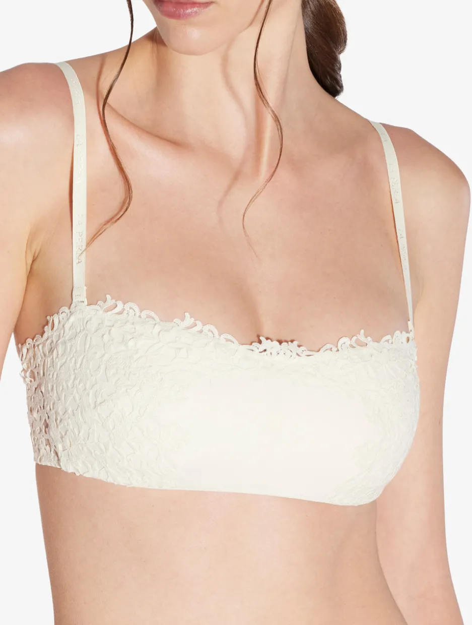 Off-white Non-wired Bandeau Bra With Macramé