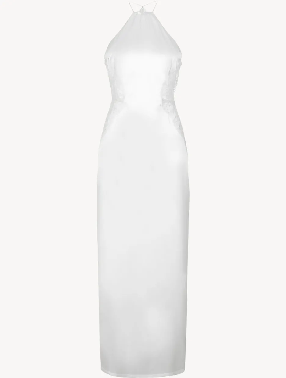Off-white Silk Halterneck Nightdress With Leavers Lace Trim