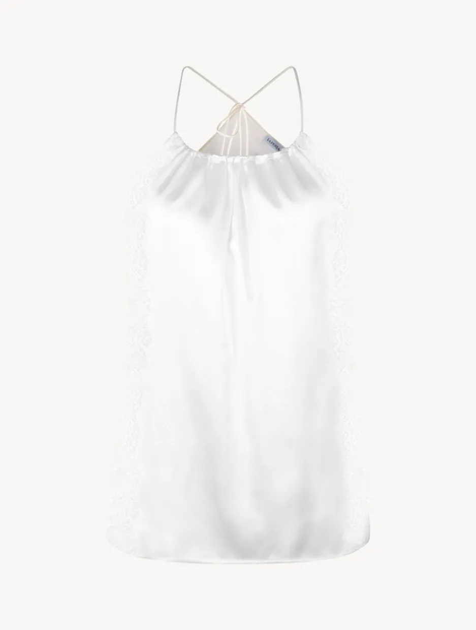 Off-white Silk Halterneck Camisole With Leavers Lace Trim