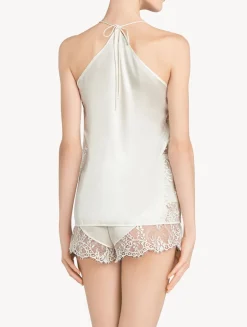 Off-white Silk Halterneck Camisole With Leavers Lace Trim