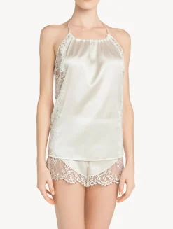 Off-white Silk Pajama Shorts With Leavers Lace Trim