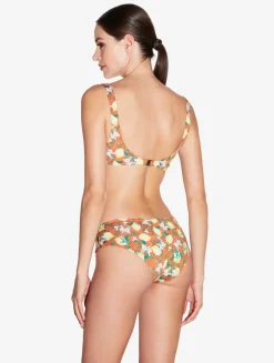 Orange Printed Bikini Brief With Draped Waist