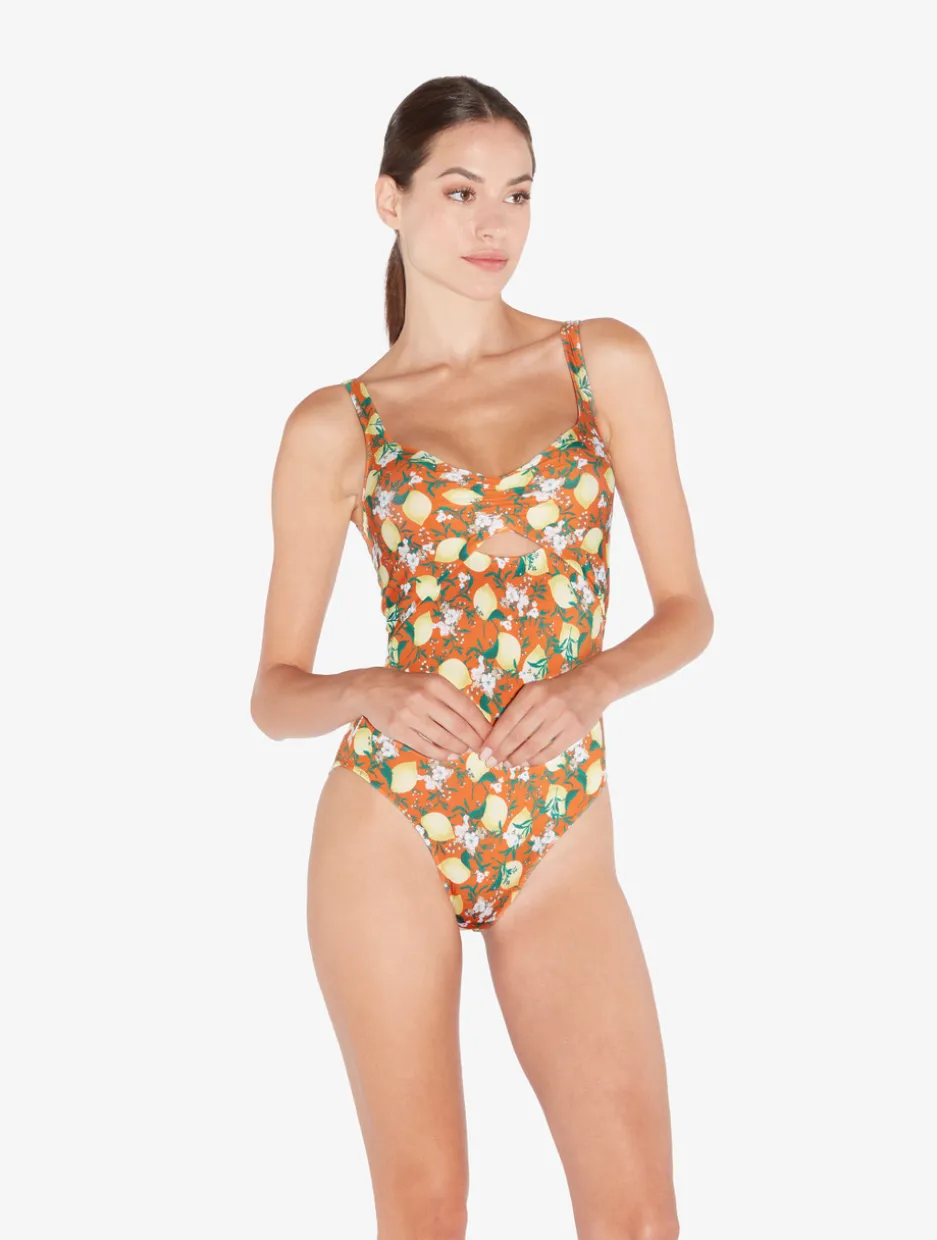 Orange Printed Cut-out Swimsuit