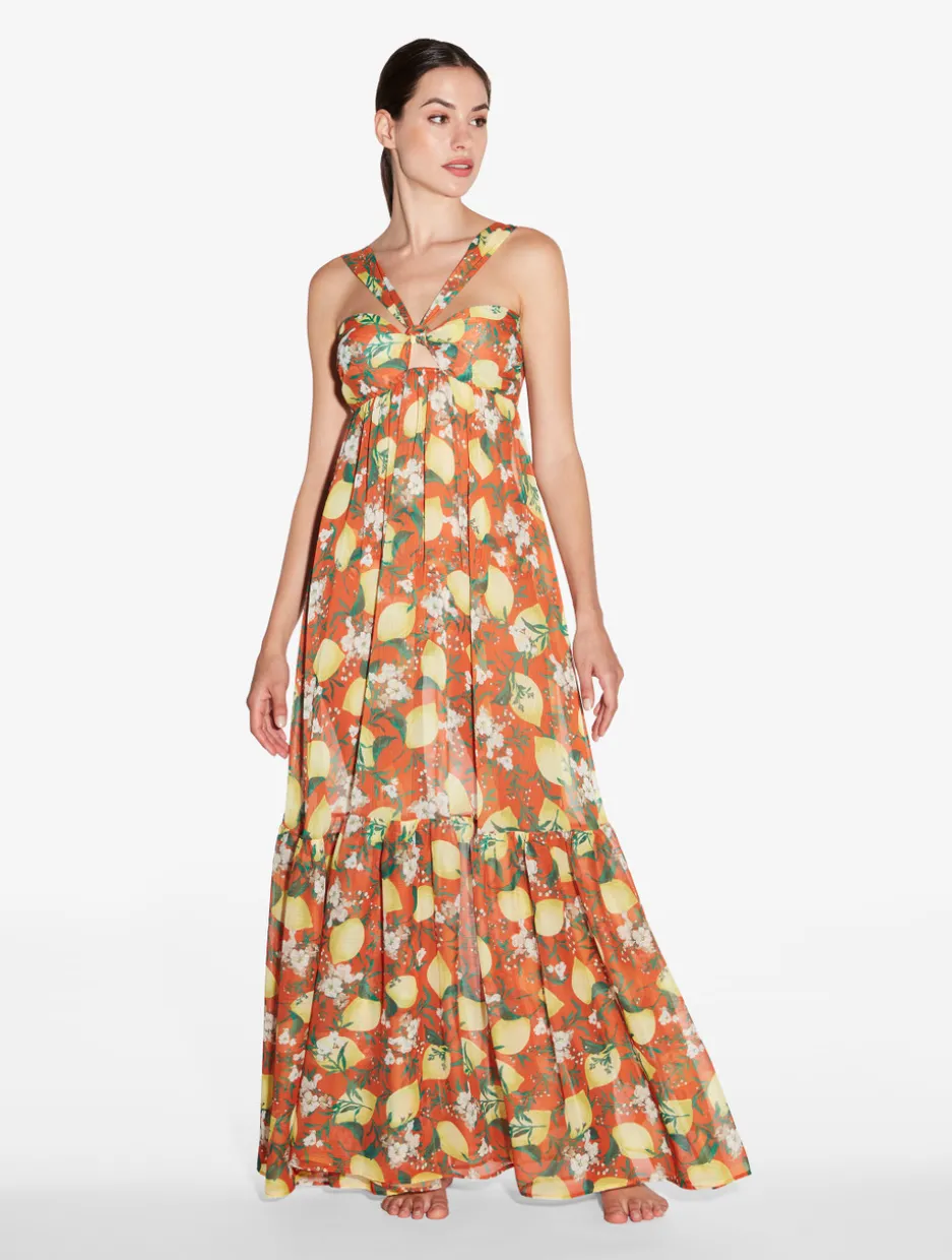 Orange Printed Maxi Dress