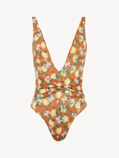 Orange Printed Swimsuit