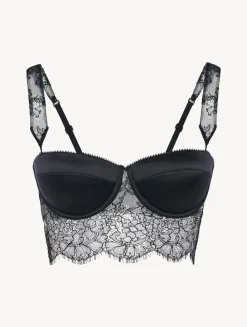 Padded Bralette In Black With Leavers Lace