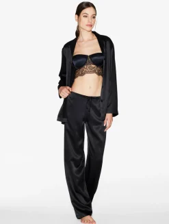 Padded Bralette In Black With Leavers Lace