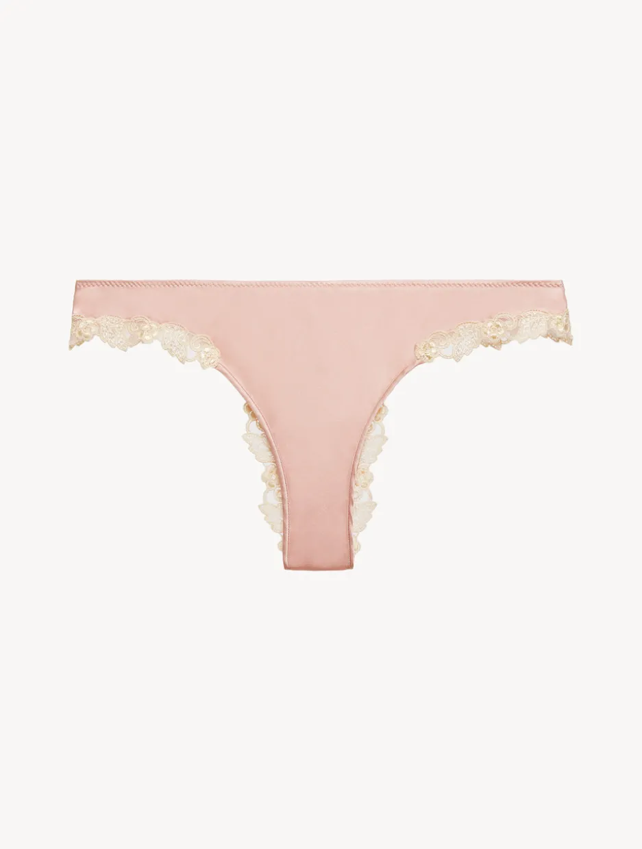Pink Silk Brazilian Briefs With Ivory Frastaglio