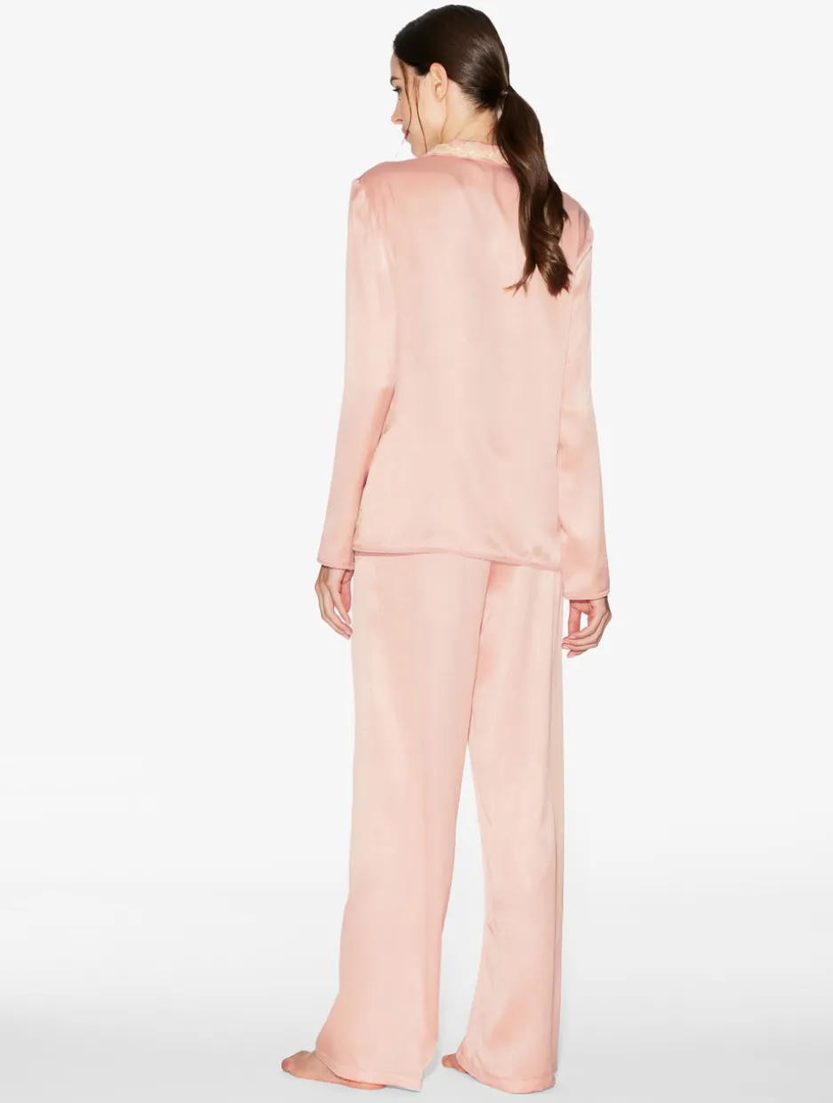 Pink Silk Long Pajamas With Frastaglio