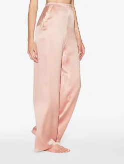 Pink Silk Long Pajamas With Frastaglio