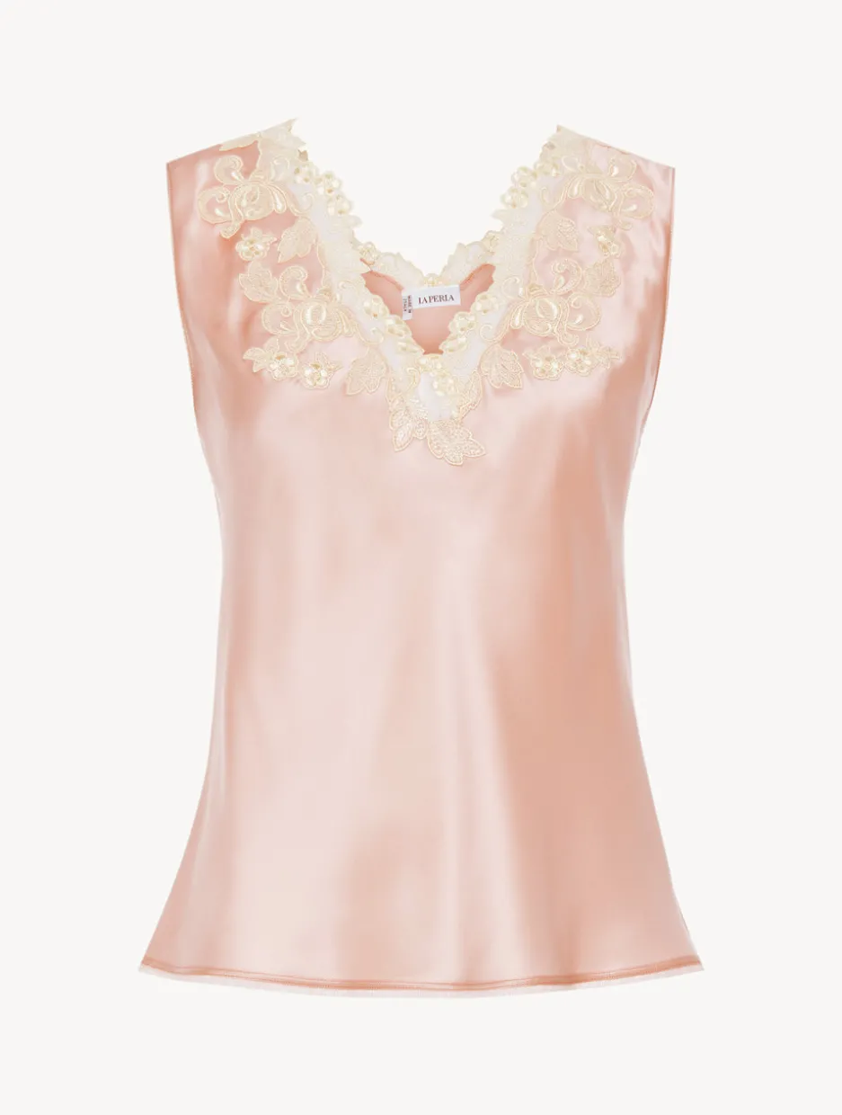 Pink Silk Satin Top With Frastaglio