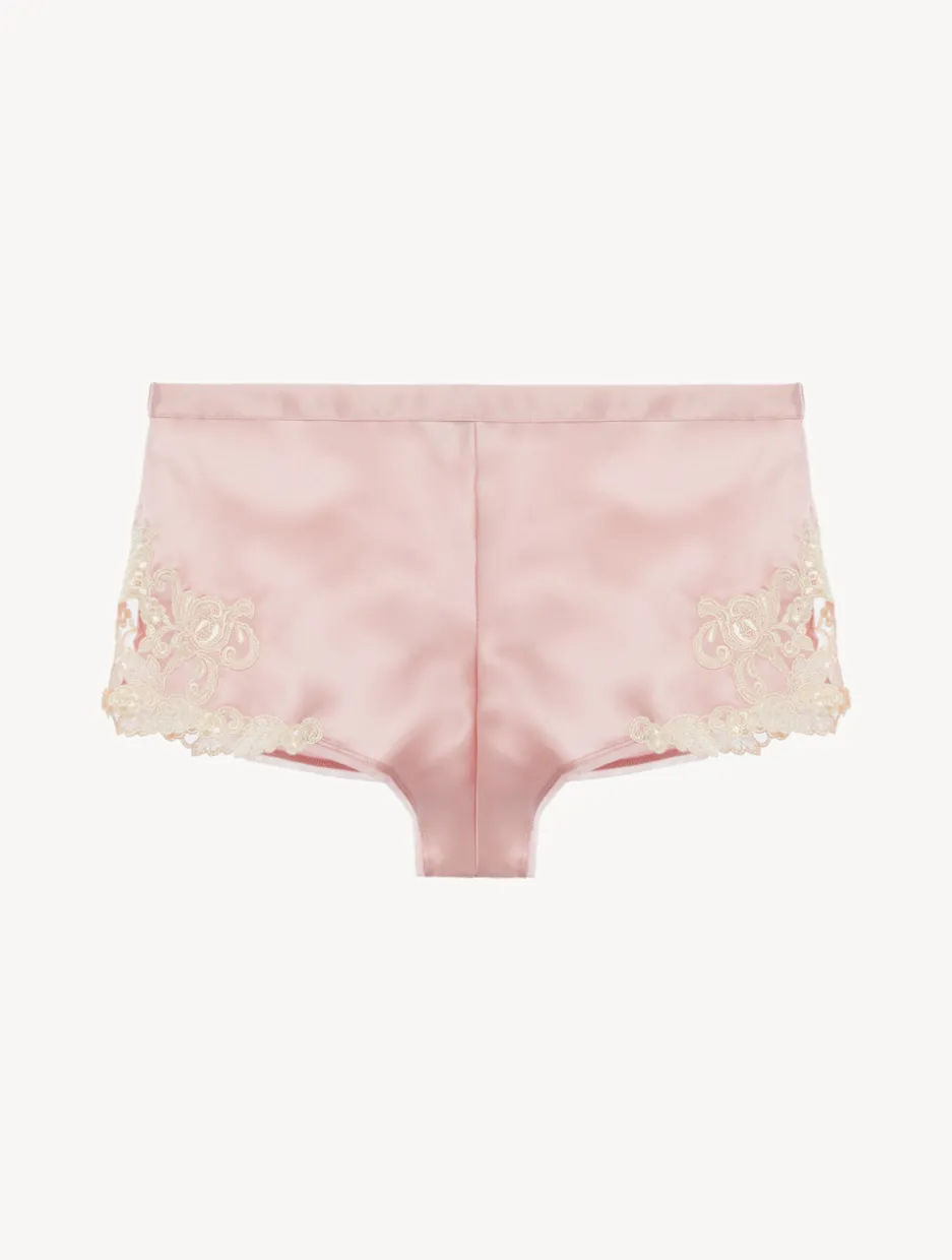 Powder Pink Silk Satin Sleep Shorts With Frastaglio