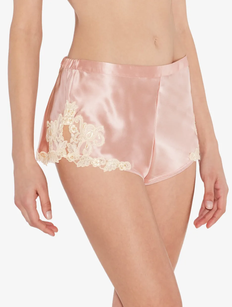 Powder Pink Silk Satin Sleep Shorts With Frastaglio