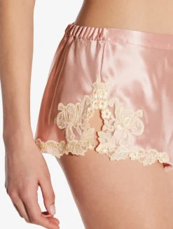 Powder Pink Silk Satin Sleep Shorts With Frastaglio