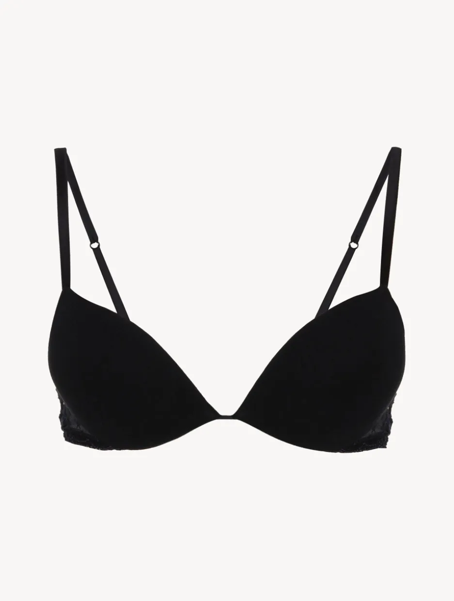 Push Up Bra In Onyx With Embroidered Tulle