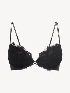 Push-up Bra In Black Lycra With Embroidered Tulle