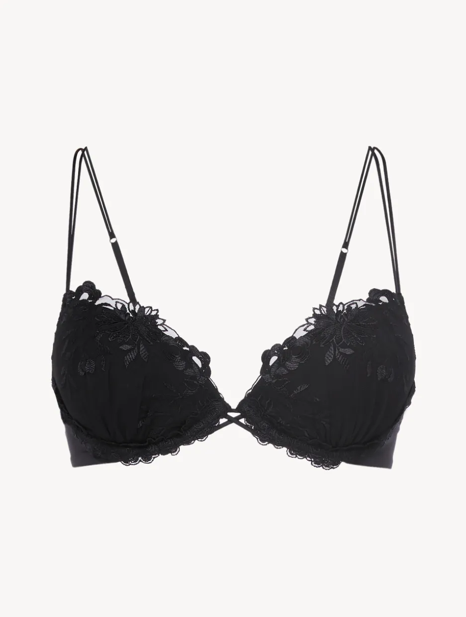Push-up Bra In Black Lycra With Embroidered Tulle