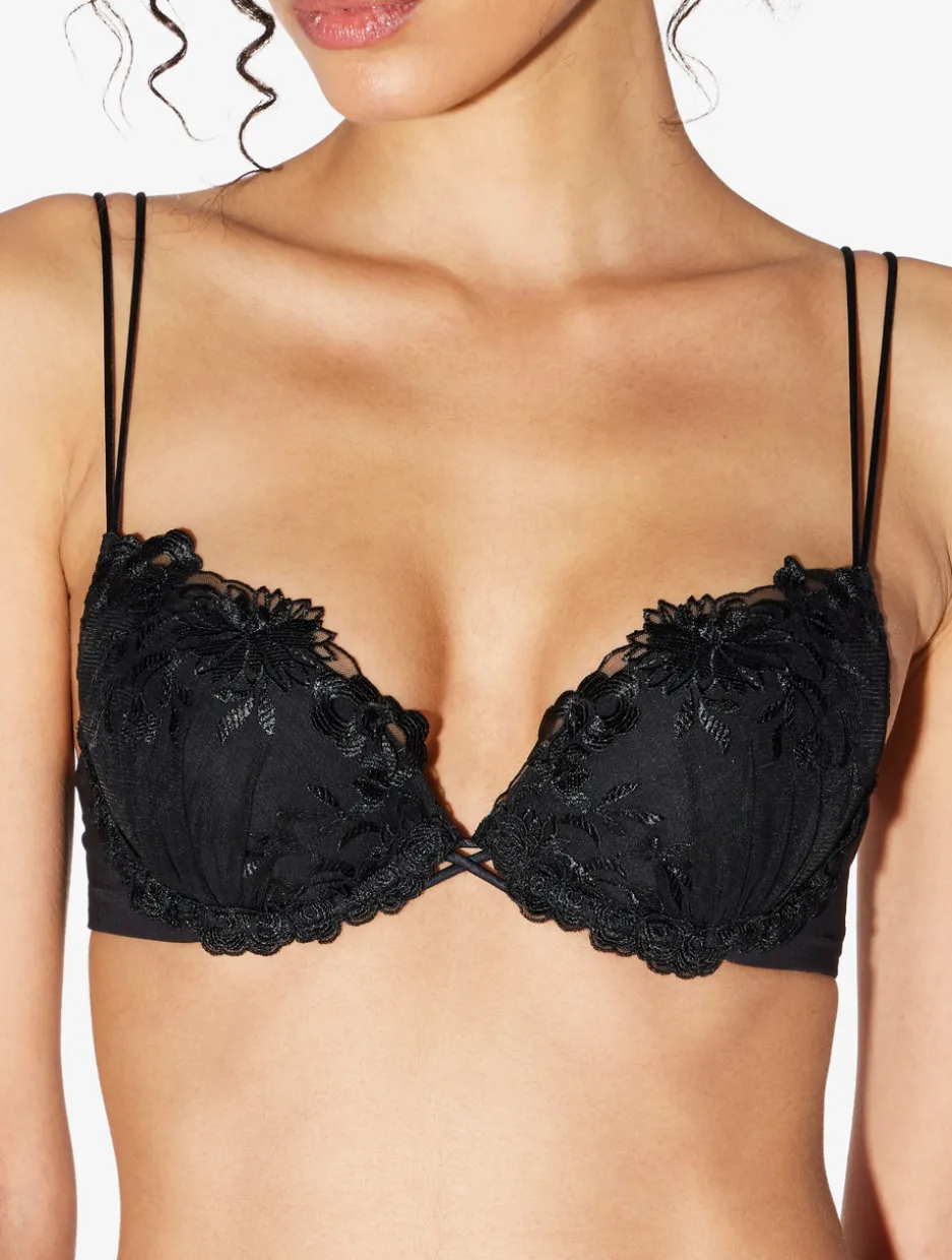 Push-up Bra In Black Lycra With Embroidered Tulle