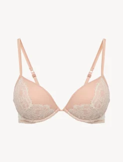 Push-Up Bra In Linen And Nude Rose With Leavers Lace