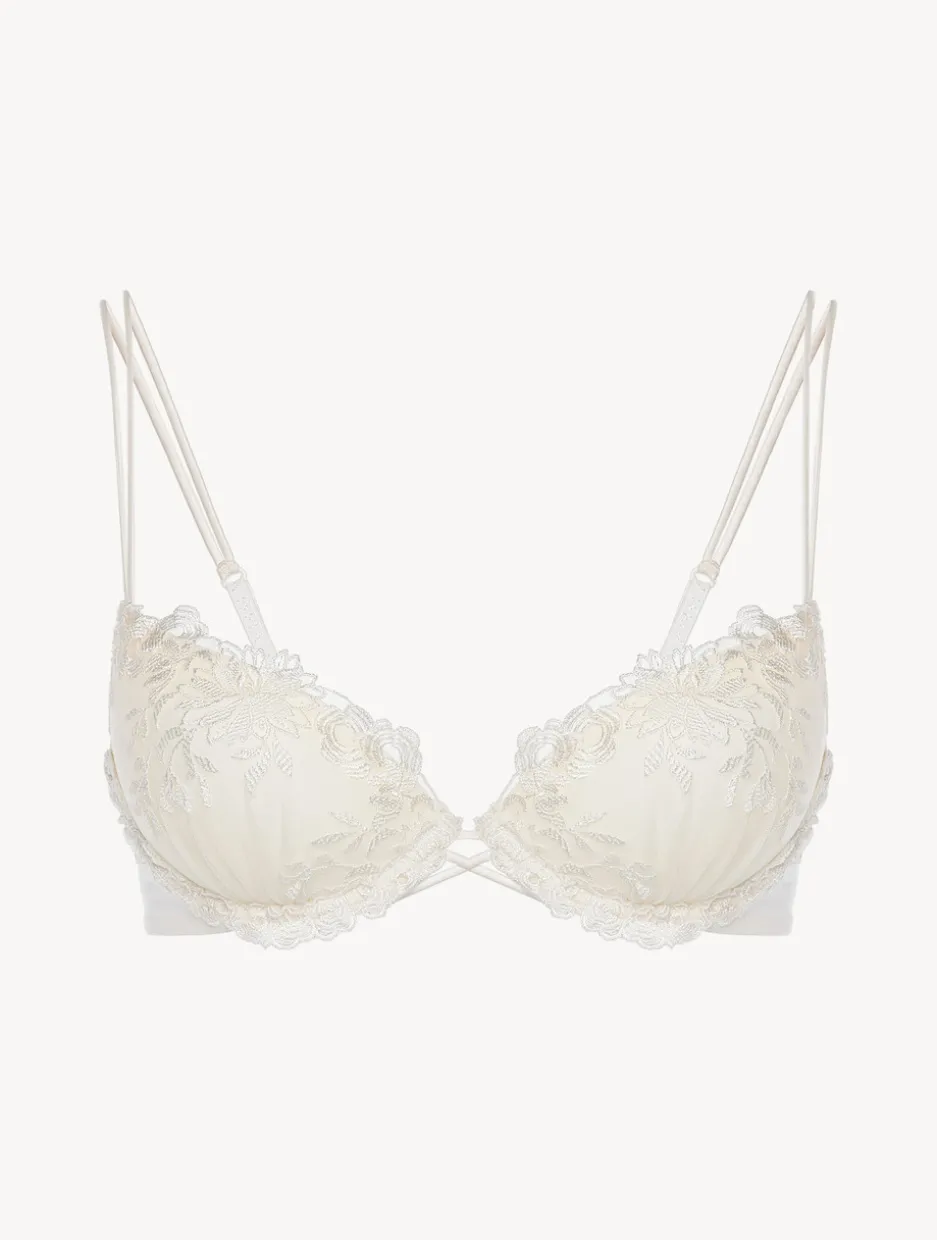 Push-up Bra In Off-white Lycra With Embroidered Tulle
