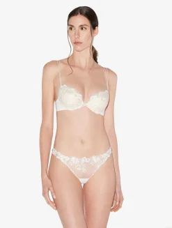 Push-up Bra In Off-white Lycra With Embroidered Tulle