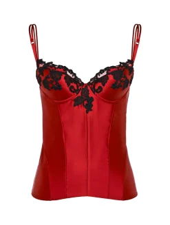 Red Corset With Frastaglio In Silk Satin