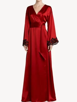 Red Long Silk Robe With Frastaglio