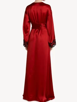 Red Long Silk Robe With Frastaglio