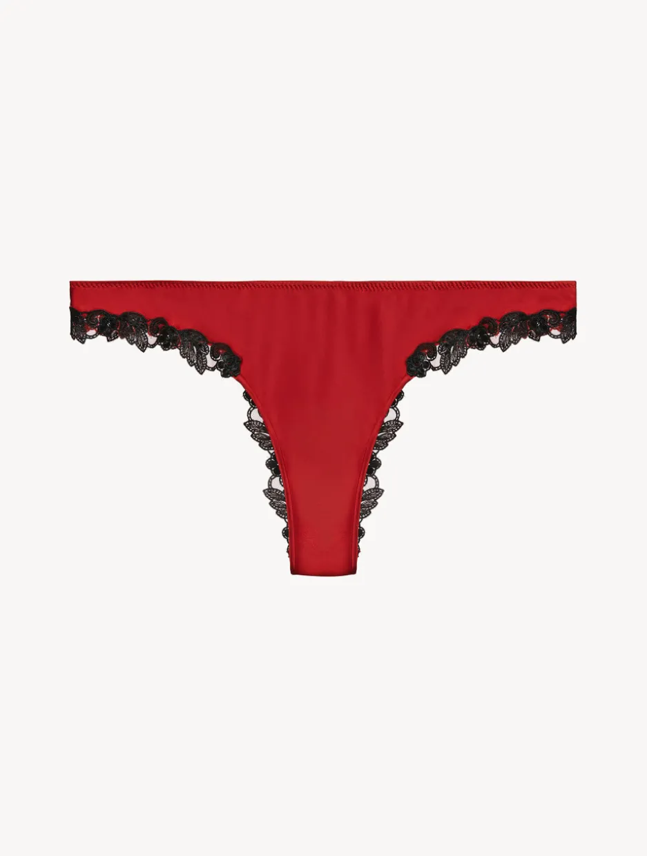 Red Silk Brazilian Briefs With Black Frastaglio