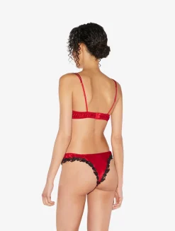 Red Silk Brazilian Briefs With Black Frastaglio