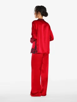 Red Silk Long Pajamas With Frastaglio