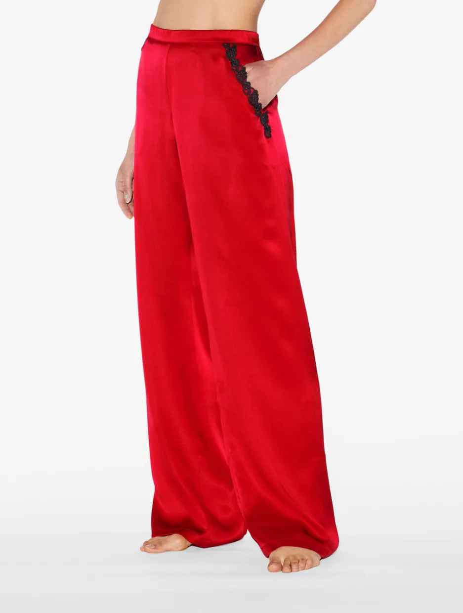 Red Silk Long Pajamas With Frastaglio