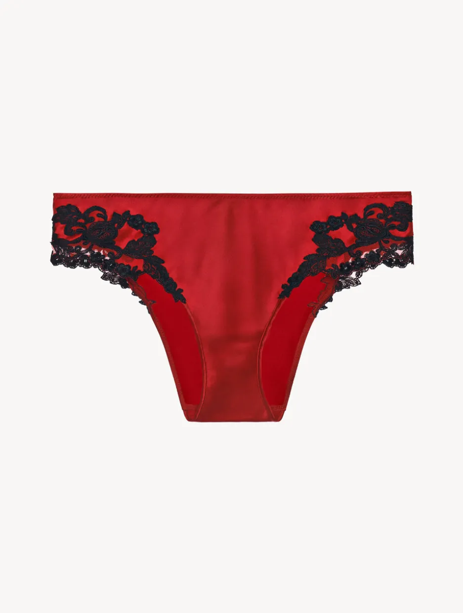 Red Silk Medium Briefs With Frastaglio