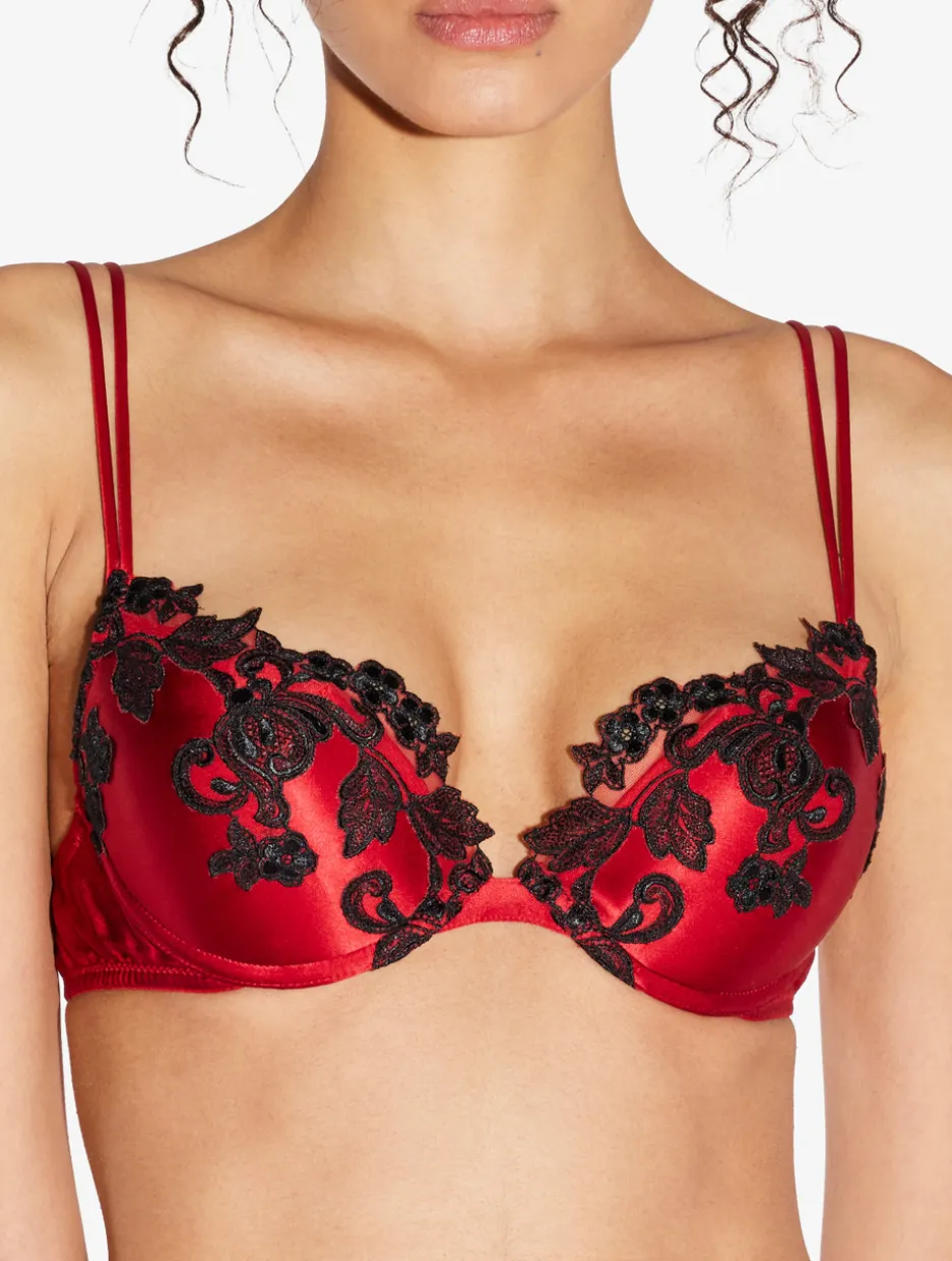 Red Silk Push-up Bra With Frastaglio