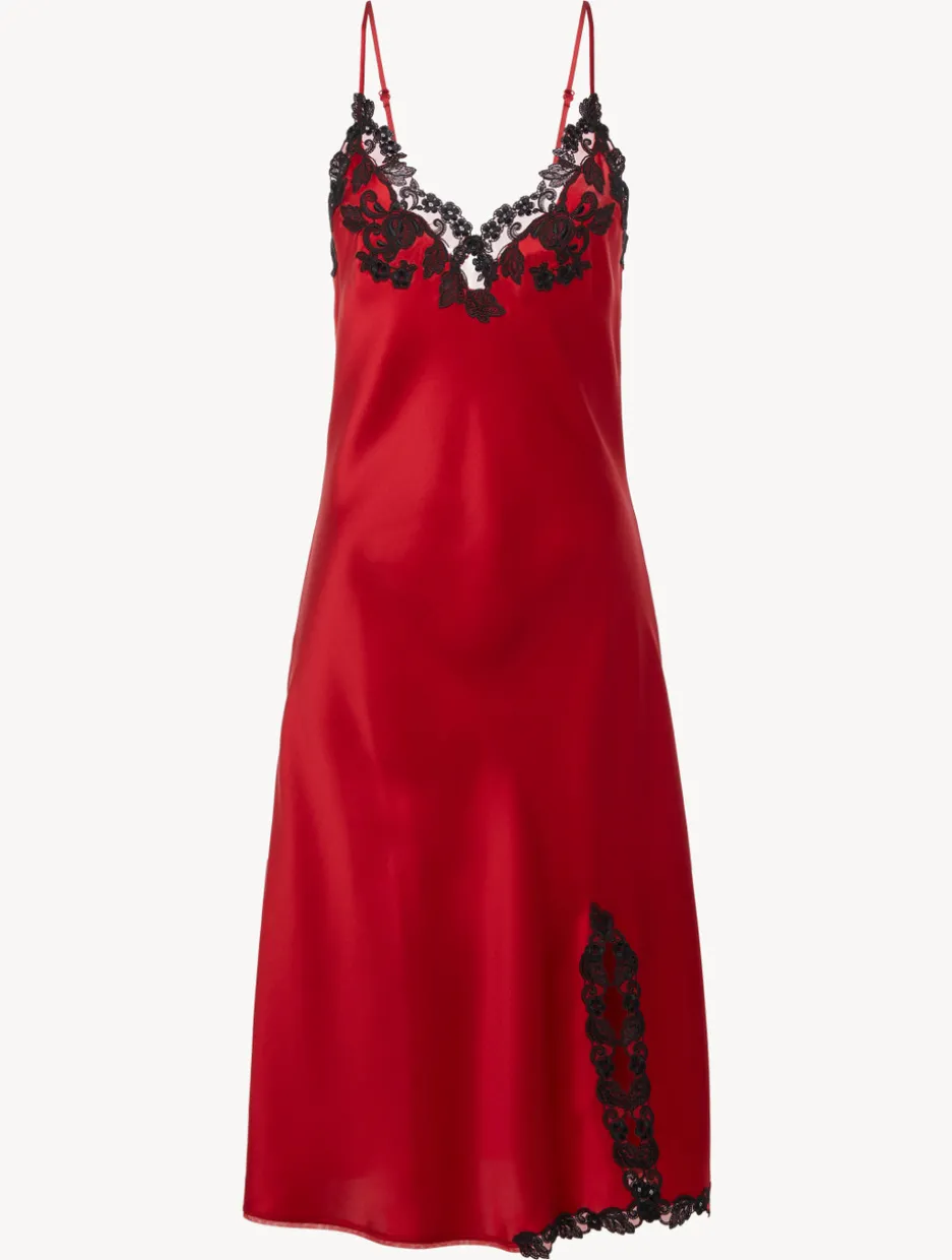 Red Silk Satin Short Nightgown With Frastaglio