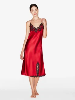 Red Silk Satin Short Nightgown With Frastaglio