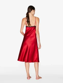 Red Silk Satin Short Nightgown With Frastaglio