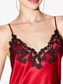 Red Silk Satin Short Nightgown With Frastaglio