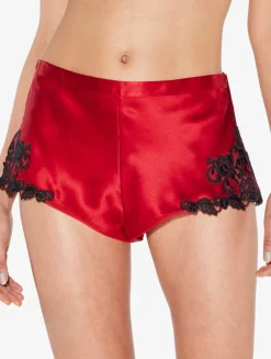 Red Silk Satin Sleep Shorts With Frastaglio