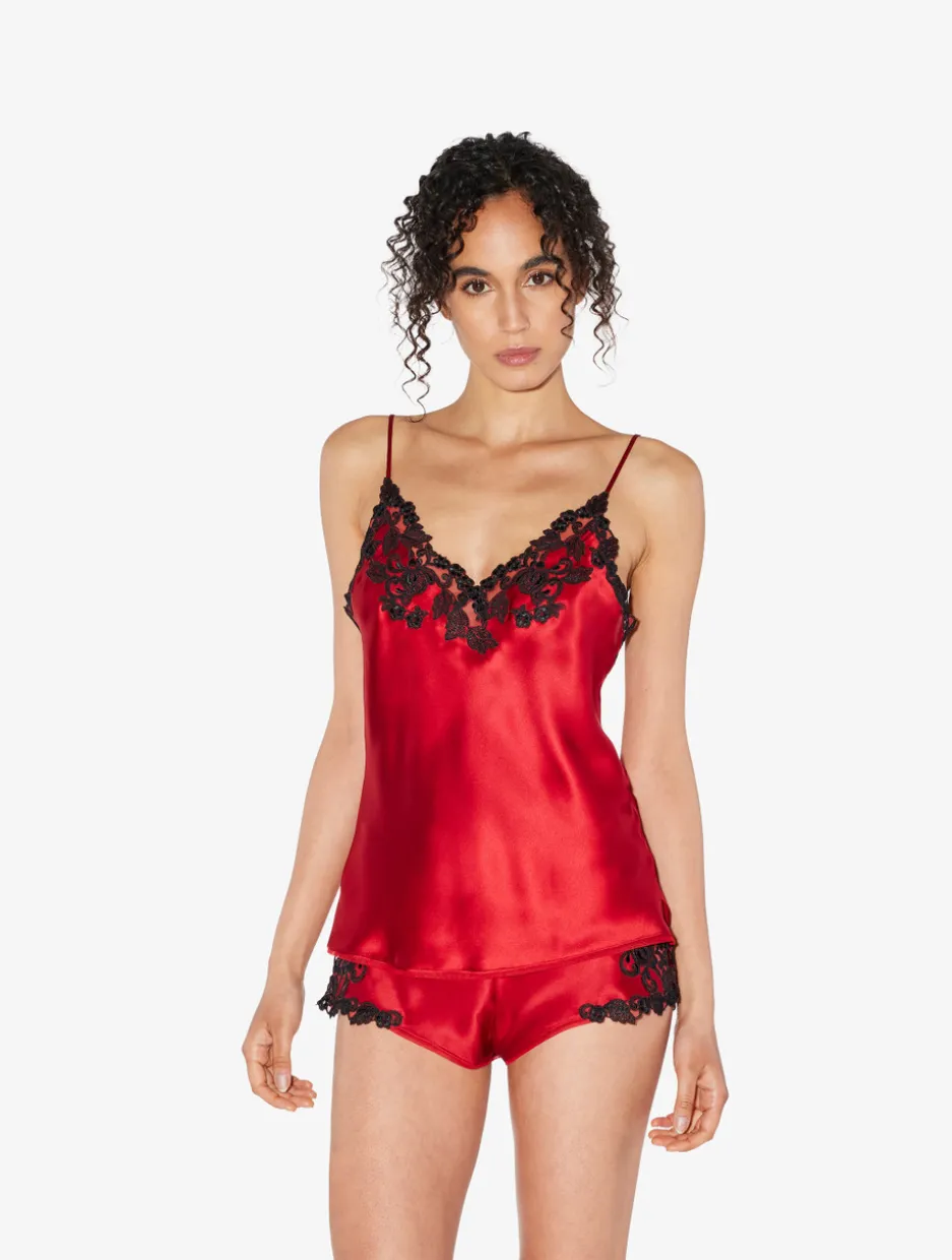 Red Silk Satin Sleep Shorts With Frastaglio