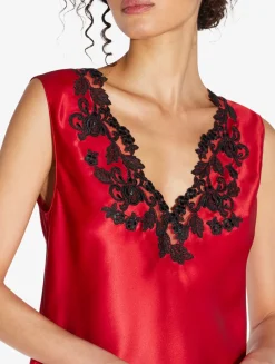 Red Silk Satin Top With Frastaglio