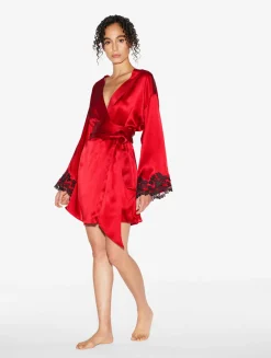 Red Silk Short Robe With Frastaglio