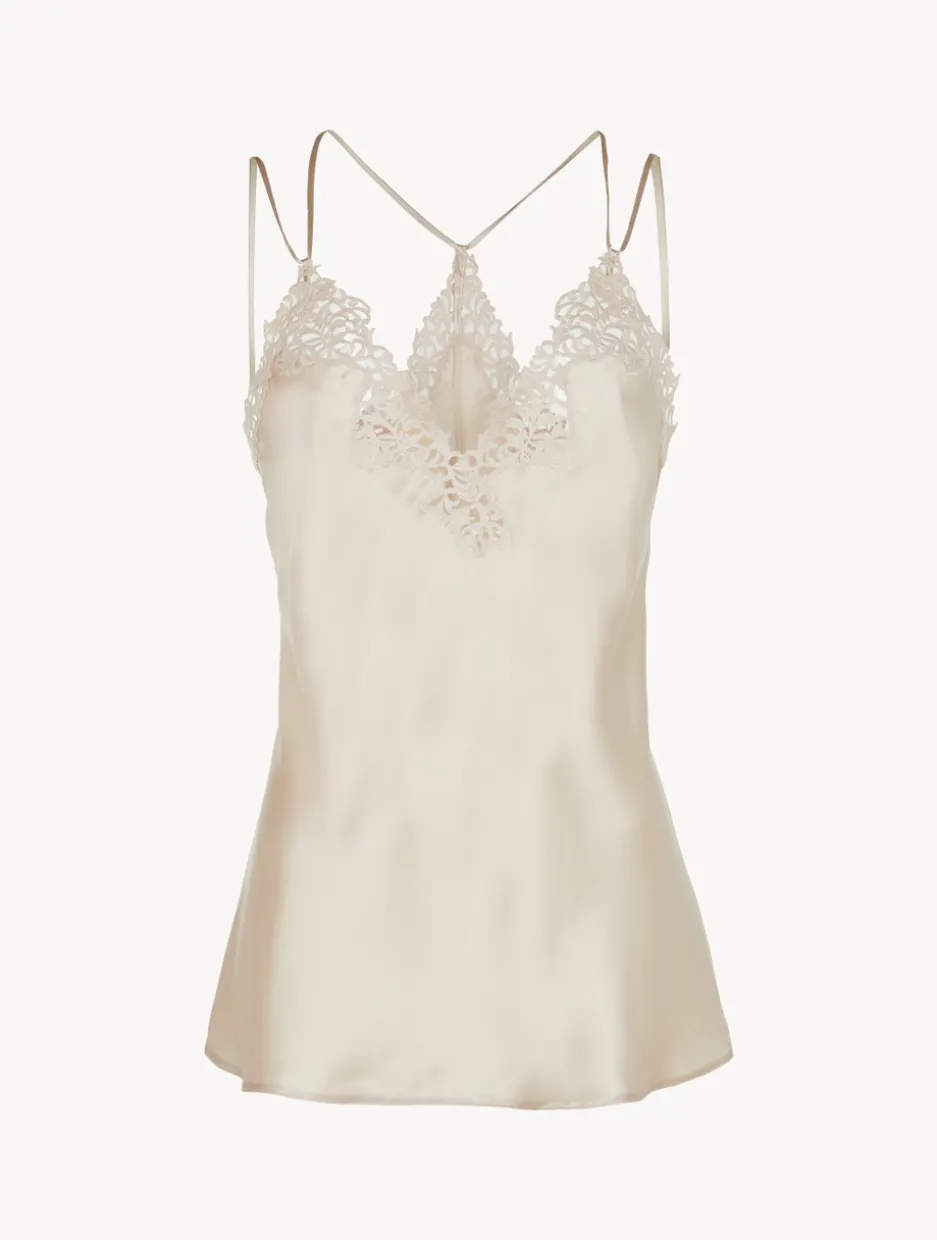 Rose Beige Camisole In Silk With Macramé Frastaglio